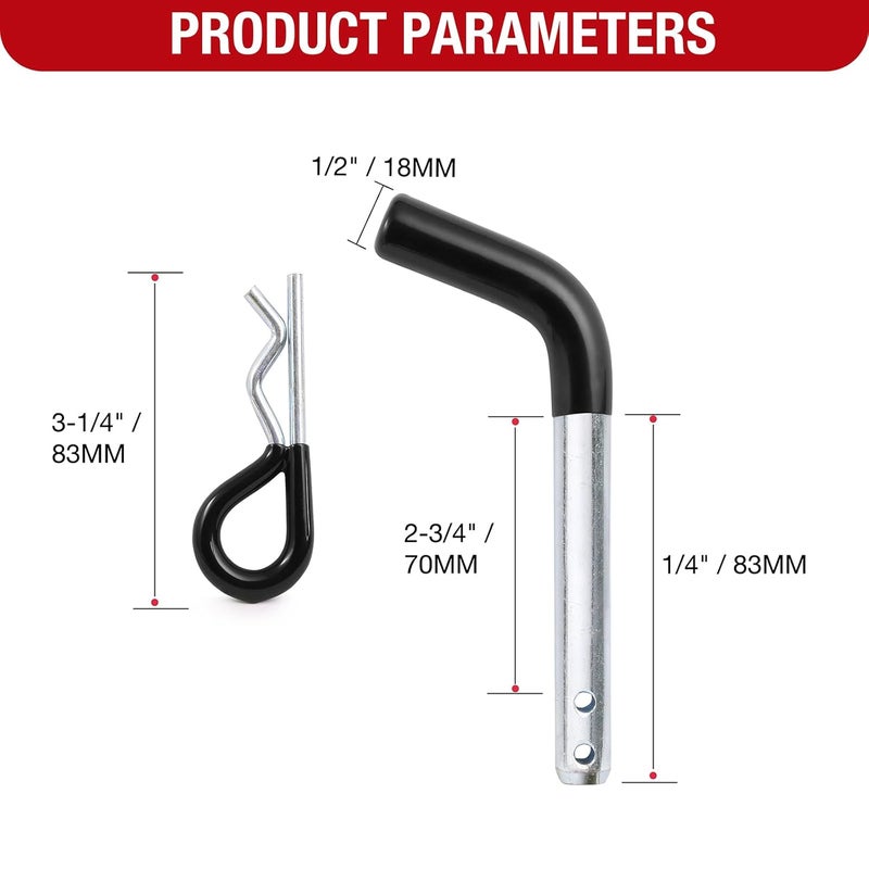 Jamiikury Trailer Hitch Pin, 1/2 Inch Diameter Tow Hitch Pin and Clip with Black Vinyl-Coated Grip for 1-1/4 Inch Receiver - Image 4